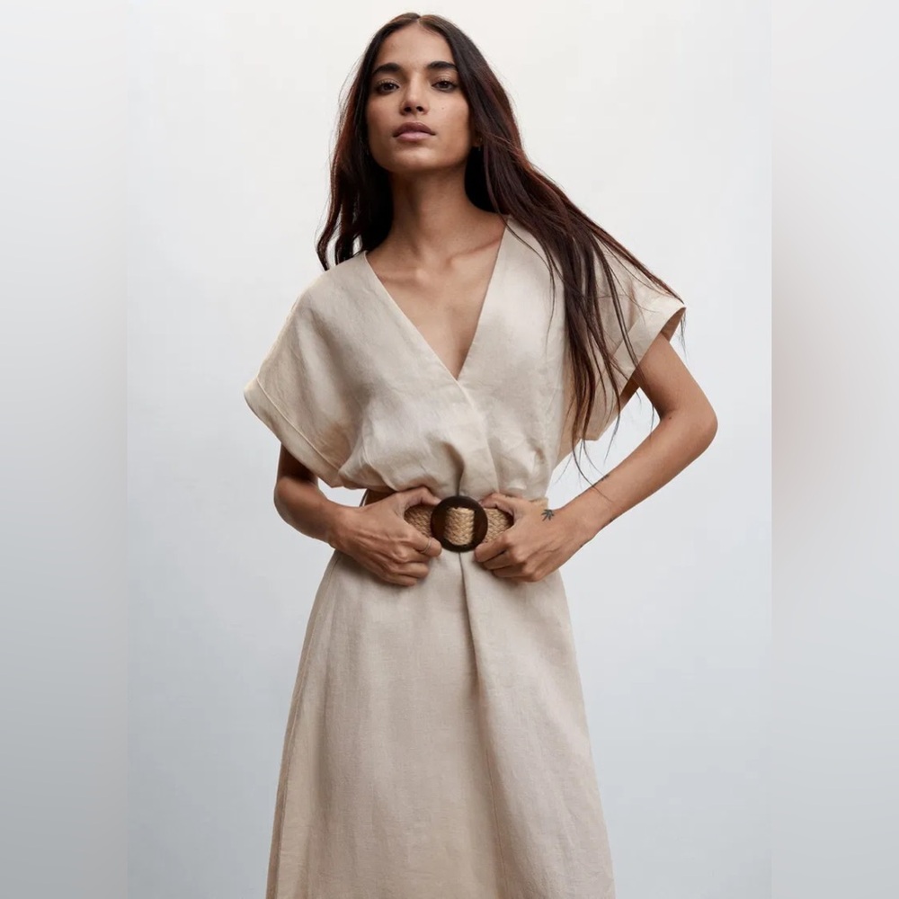 NWT MANGO BELT LINEN DRESS - SIZE S